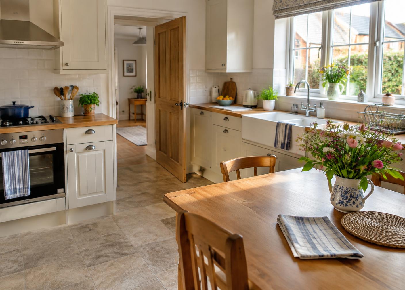 A clean, welcoming home kitchen